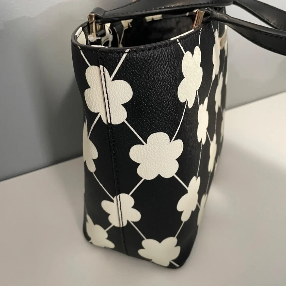 New Kate Spade Juno Floral Grant St Vinyl Mini Tote Black White $298